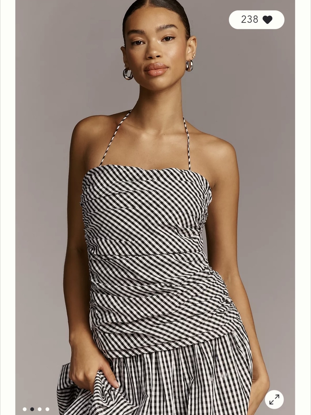 Anthropologie Black and White Gingham  Halter Dress